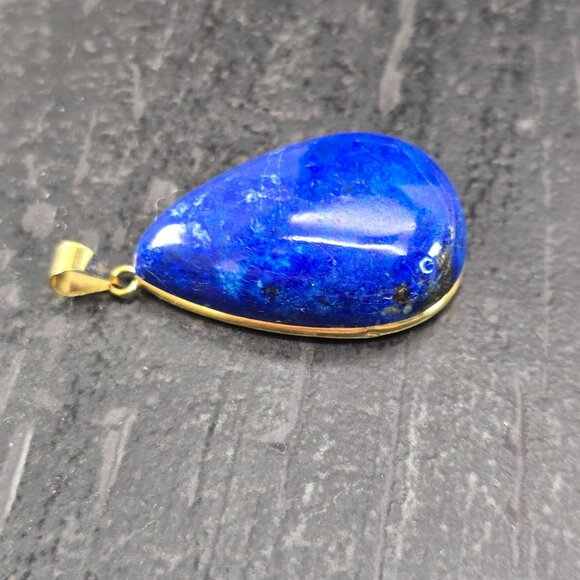 Large Lapis Lazuli Teardrop Gemstone Pendant With 14k Yellow Gold Bail Hs131 - Picture 11 of 16